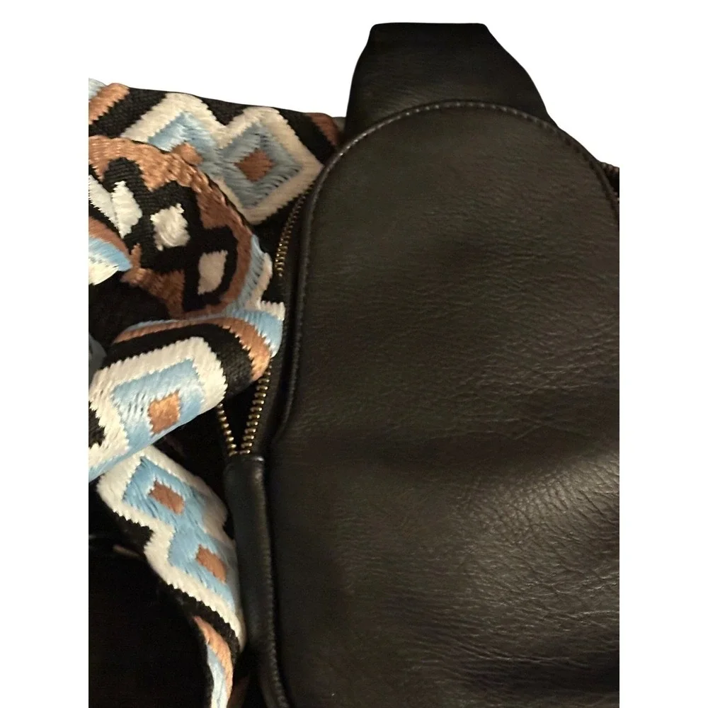 Urban Originals‎ Anthropologie Black Vegan Leather Sling Bag Woven Strap.